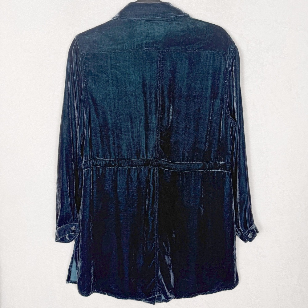 Coldwater Creek Silk Blend Velvet Tunic Shirt Teal Blue PM 10-12 Drawstring Tie - Picture 3 of 8